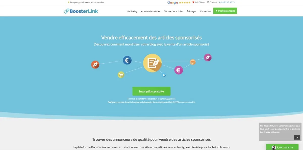 Page « Vendre des articles » de Boosterlink, avec les explications sur la définition du tarif par l'éditeur et la recommandation de prix